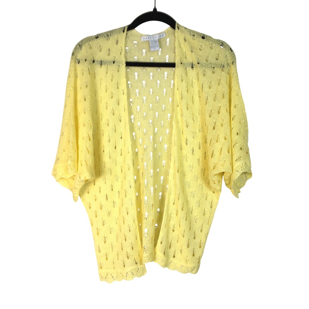 Versailles Pointelle Scalloped Cardigan Yellow Open‎ Knit Shrug